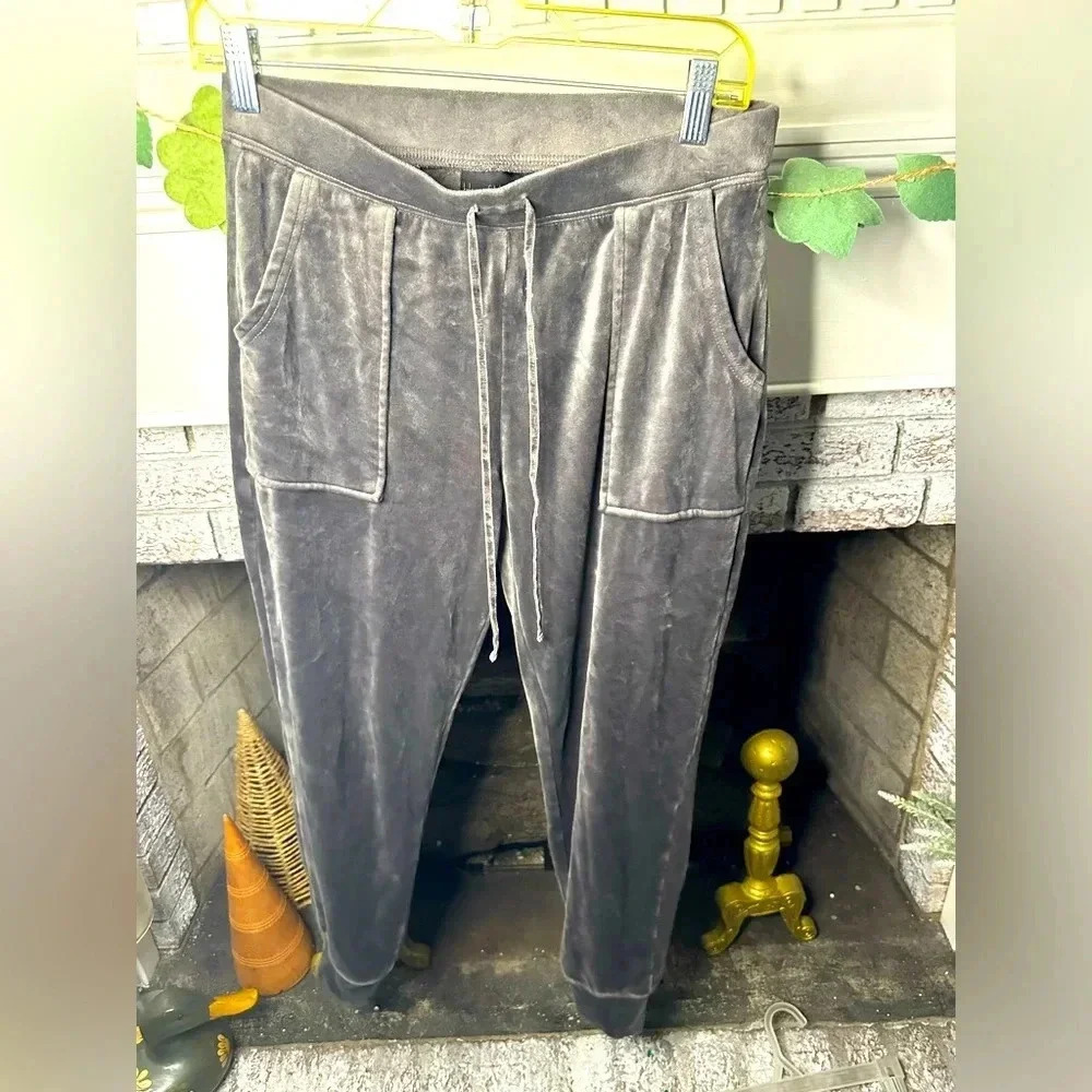 House of Harlow 1960 Gray Velvet Jogger Pants Small Velour Lounge Athleisure
